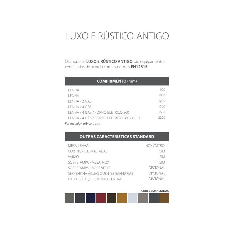 Fogão a Lenha 900 Luxo/Rústico Antigo Mesa Inox