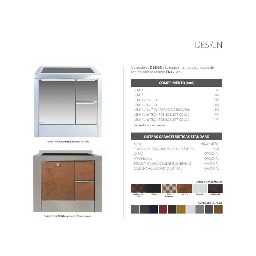 Fogão a Lenha 900 Design Inox