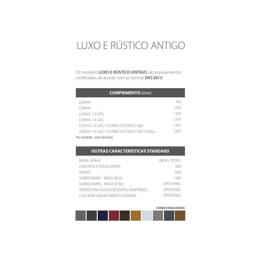 Fogão a Lenha 900 Luxo/Rústico Antigo Mesa Inox