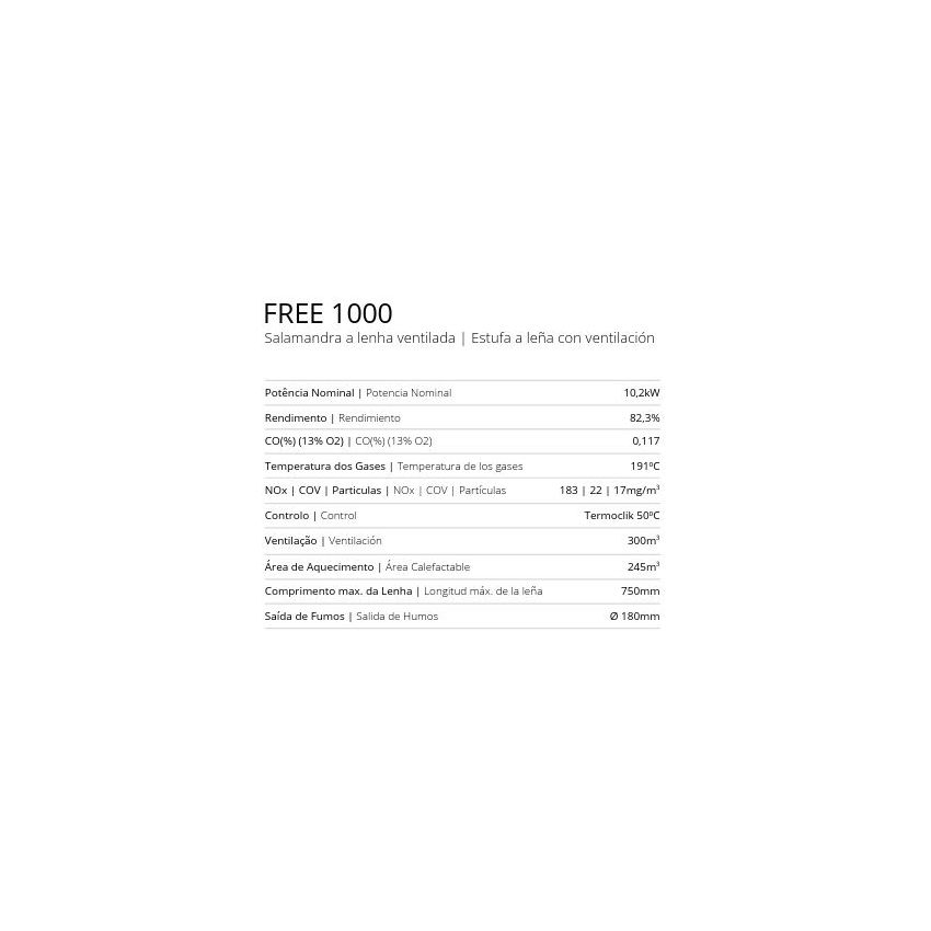 Salamandra a Lenha Ventilada Free 1000 Metlor