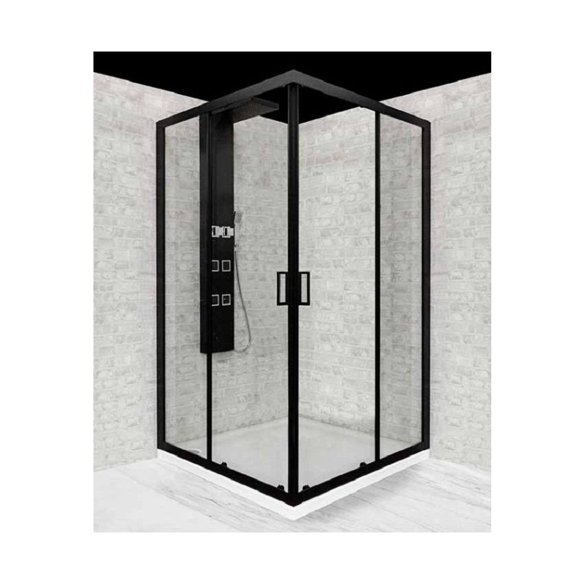 Cabine de Base Duche TM Square Preto Vidro Liso