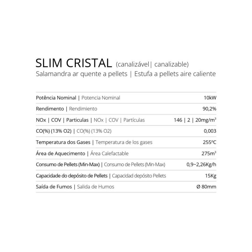 Salamandra a Pellets Ar Quente Slim Cristal Metlor